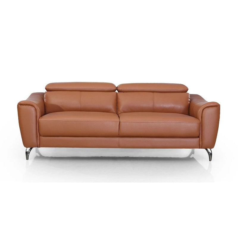 Canapé moderne en cuir marron couleur cognac