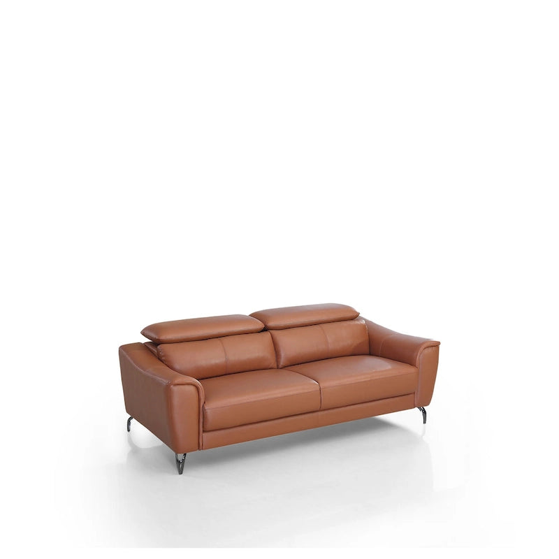 Canapé moderne en cuir marron couleur cognac