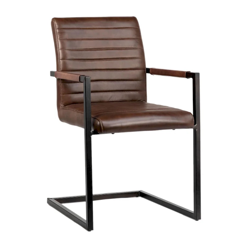 Fauteuil de salle à manger moderne en cuir pleine fleur véritable et acier