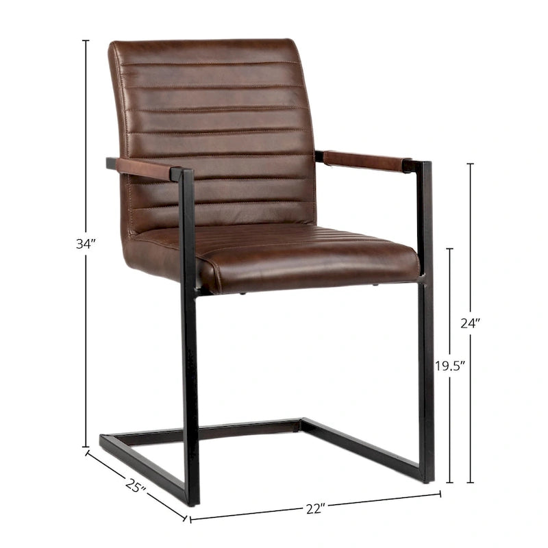 Fauteuil de salle à manger moderne en cuir pleine fleur véritable et acier