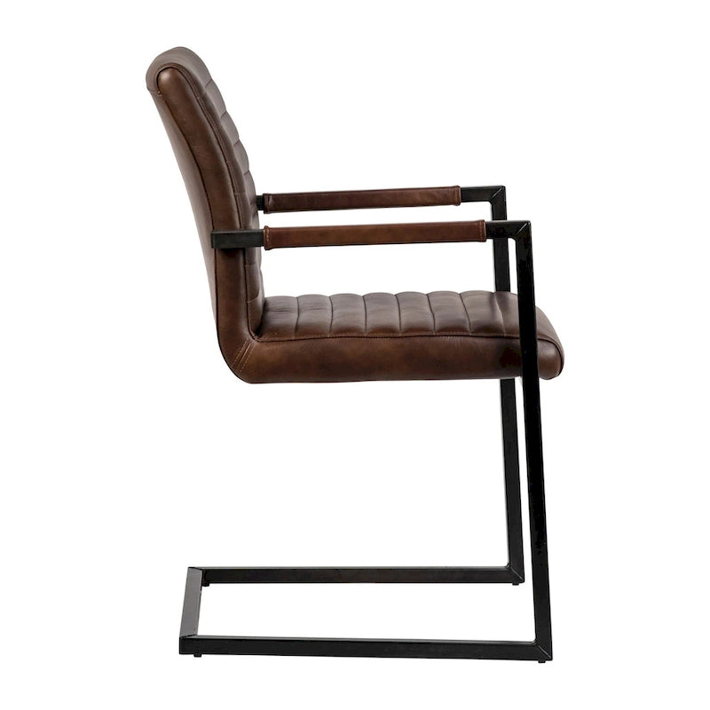Fauteuil de salle à manger moderne en cuir pleine fleur véritable et acier