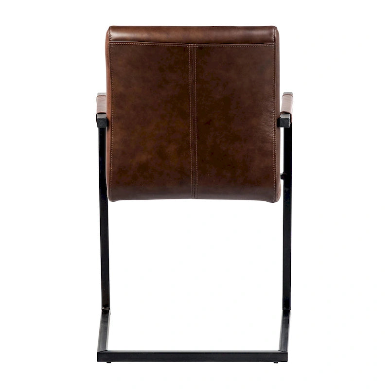 Fauteuil de salle à manger moderne en cuir pleine fleur véritable et acier