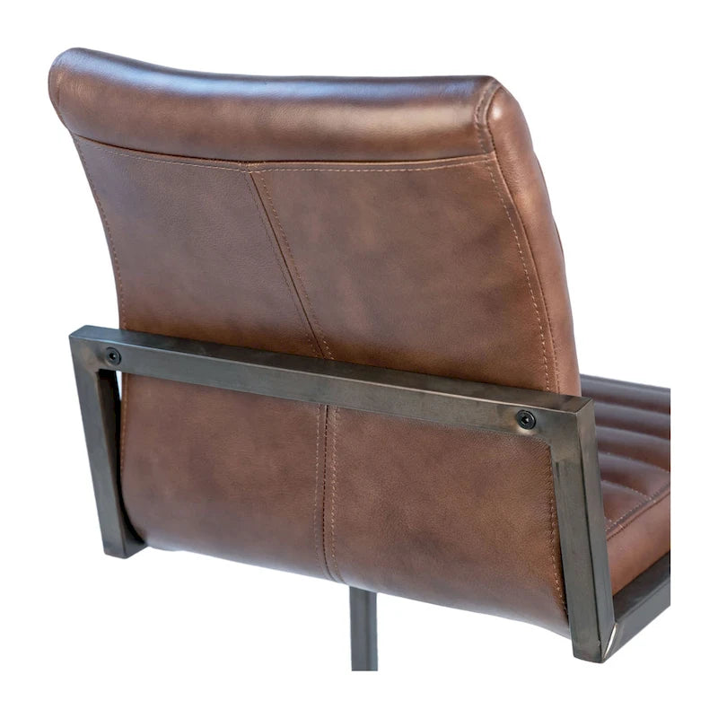 Fauteuil de salle à manger moderne en cuir pleine fleur véritable et acier