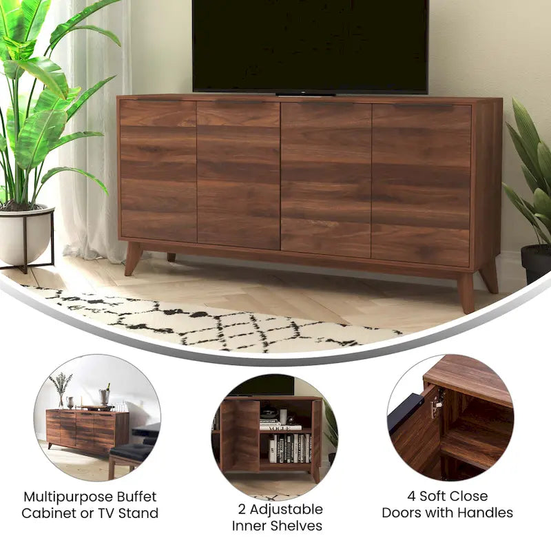 Bahut de 60 po avec 4 portes à fermeture amortie et étagères réglables – 15,75P x 59,25L x 29,75H