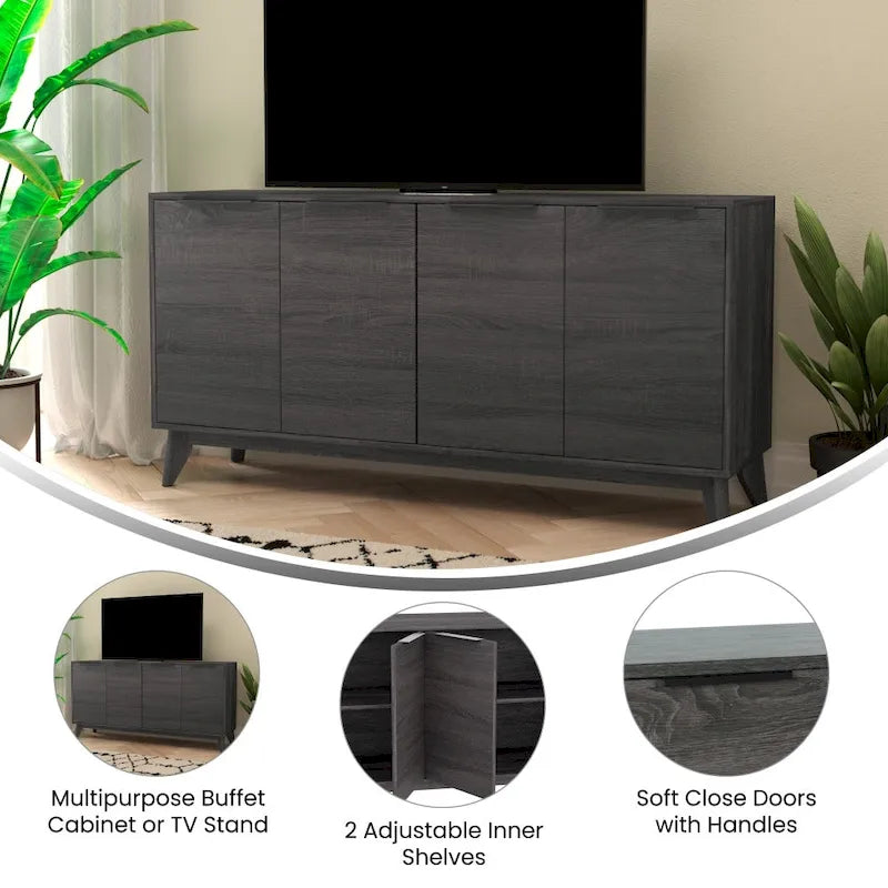 Bahut de 60 po avec 4 portes à fermeture amortie et étagères réglables – 15,75P x 59,25L x 29,75H