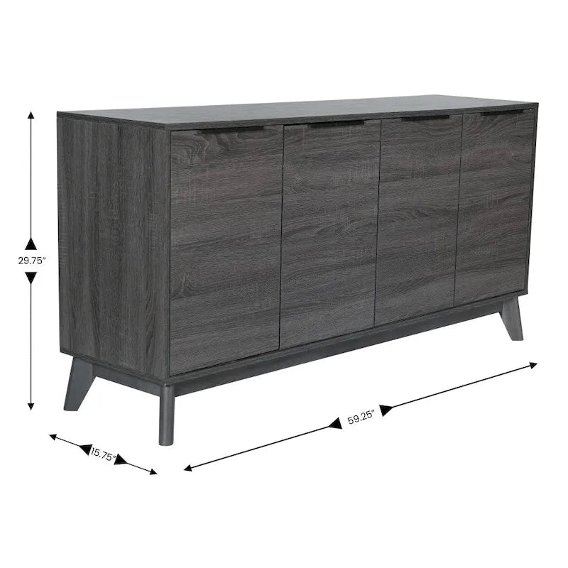 Bahut de 60 po avec 4 portes à fermeture amortie et étagères réglables – 15,75P x 59,25L x 29,75H