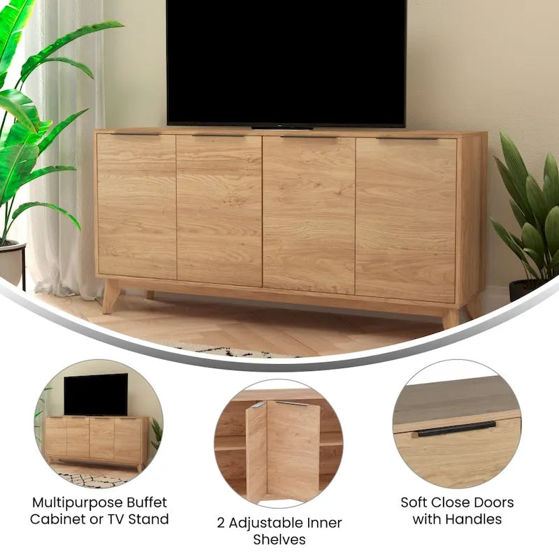Bahut de 60 po avec 4 portes à fermeture amortie et étagères réglables – 15,75P x 59,25L x 29,75H