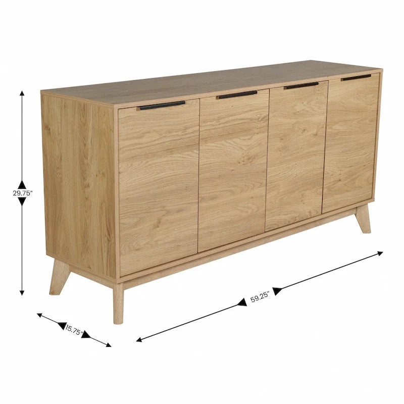 Bahut de 60 po avec 4 portes à fermeture amortie et étagères réglables – 15,75P x 59,25L x 29,75H