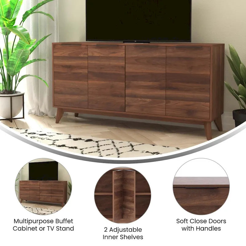 Bahut de 60 po avec 4 portes à fermeture amortie et étagères réglables – 15,75P x 59,25L x 29,75H
