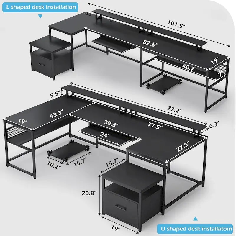 Bureau d'ordinateur en U, bureau de jeu en L, tiroir de classement