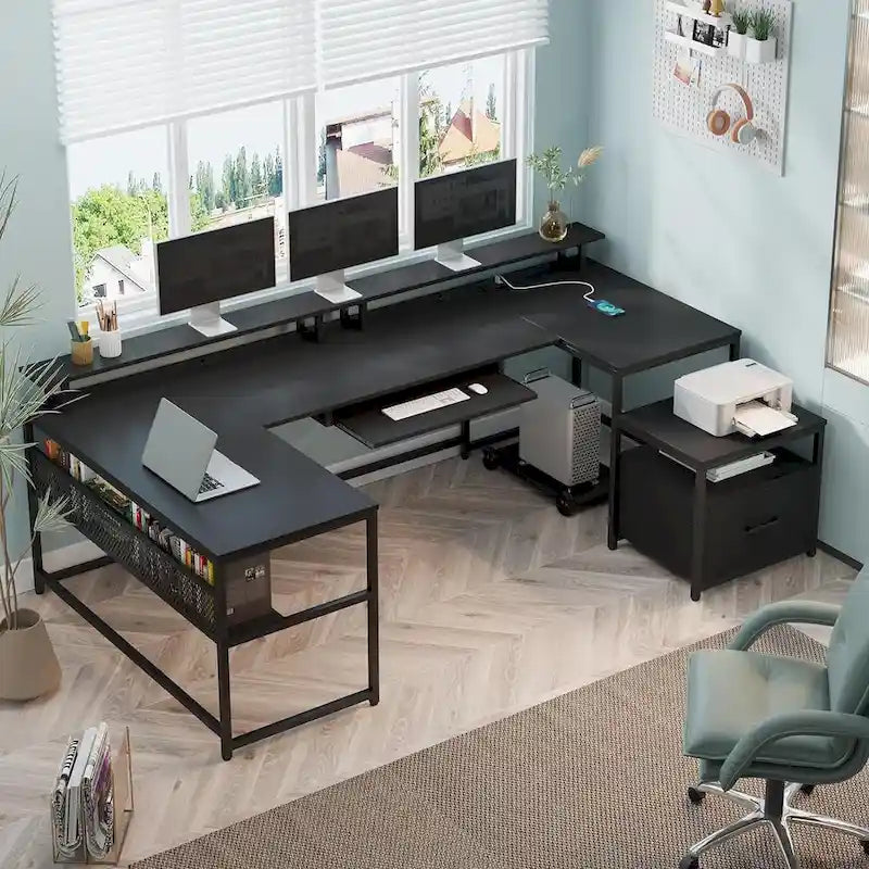 Bureau d'ordinateur en U, bureau de jeu en L, tiroir de classement