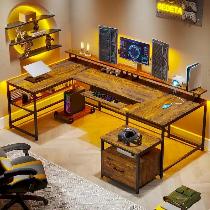 Bureau d'ordinateur en U, bureau de jeu en L, tiroir de classement