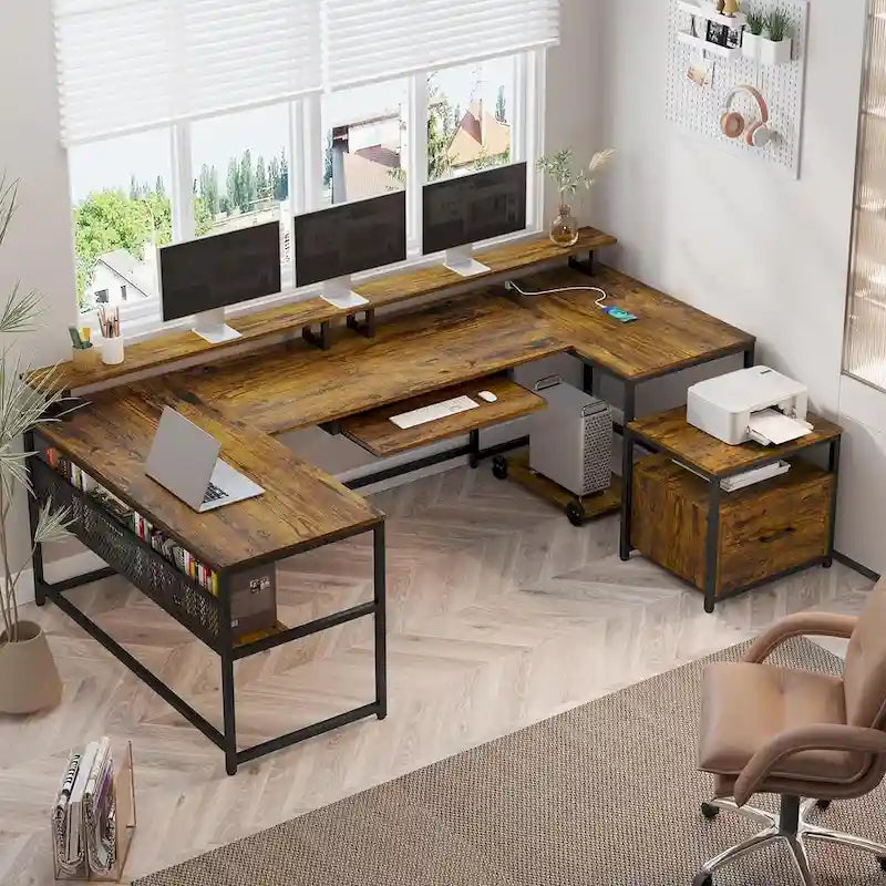 Bureau d'ordinateur en U, bureau de jeu en L, tiroir de classement