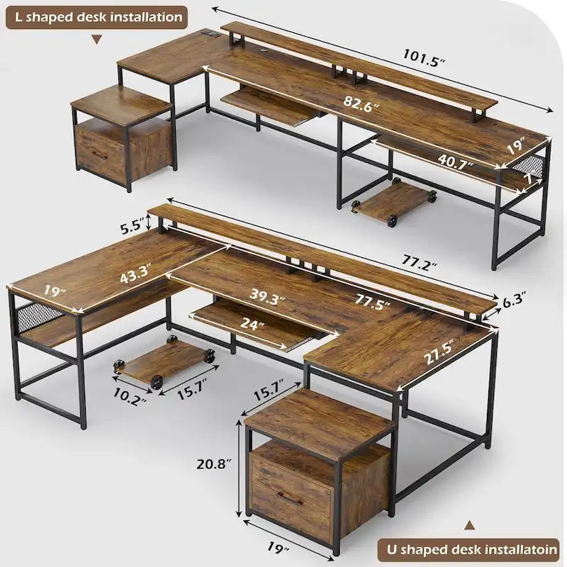 Bureau d'ordinateur en U, bureau de jeu en L, tiroir de classement
