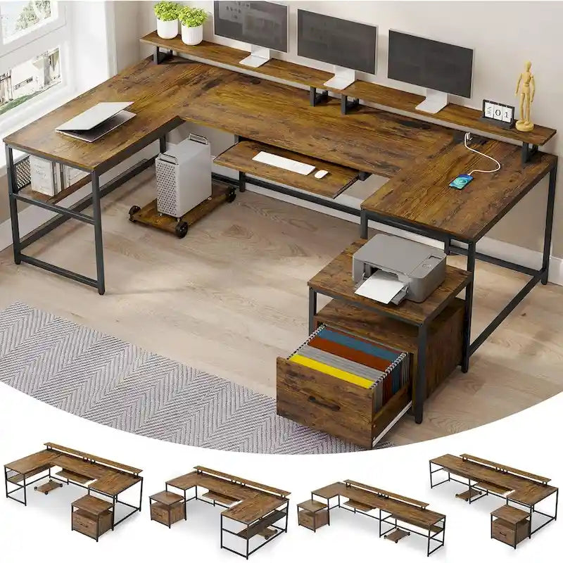 Bureau d'ordinateur en U, bureau de jeu en L, tiroir de classement