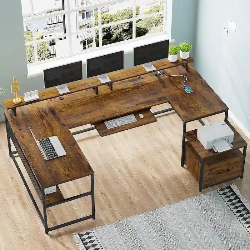Bureau d'ordinateur en U, bureau de jeu en L, tiroir de classement