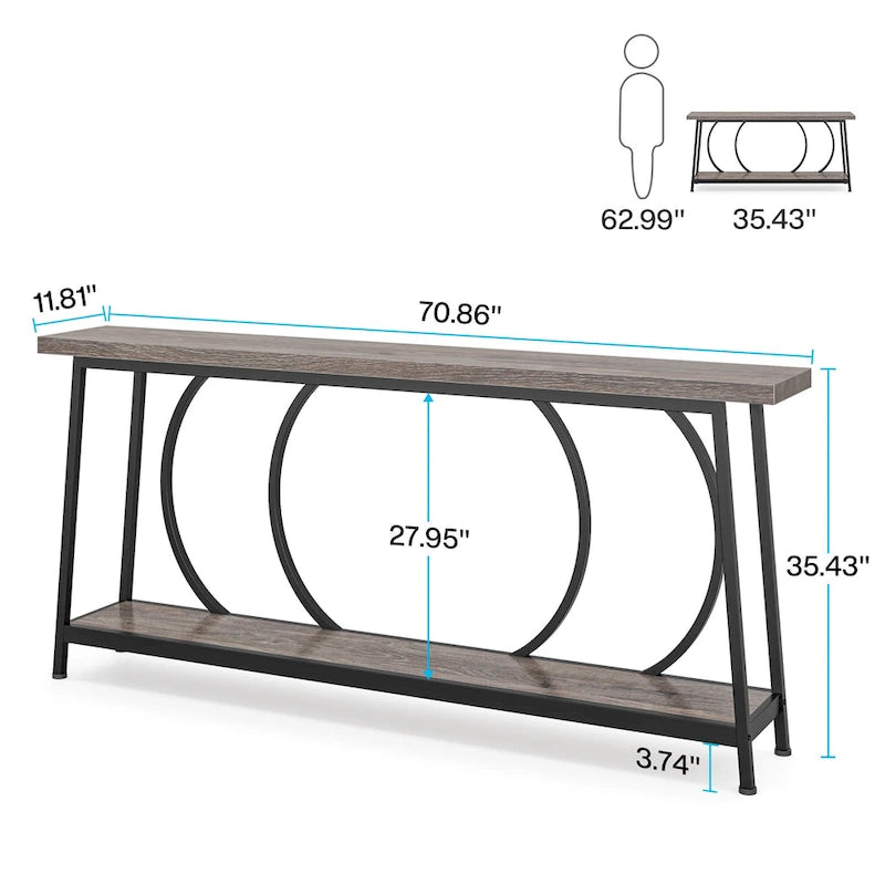 Console étroite extra longue de 180 cm avec cadre en métal pour entrée et salon