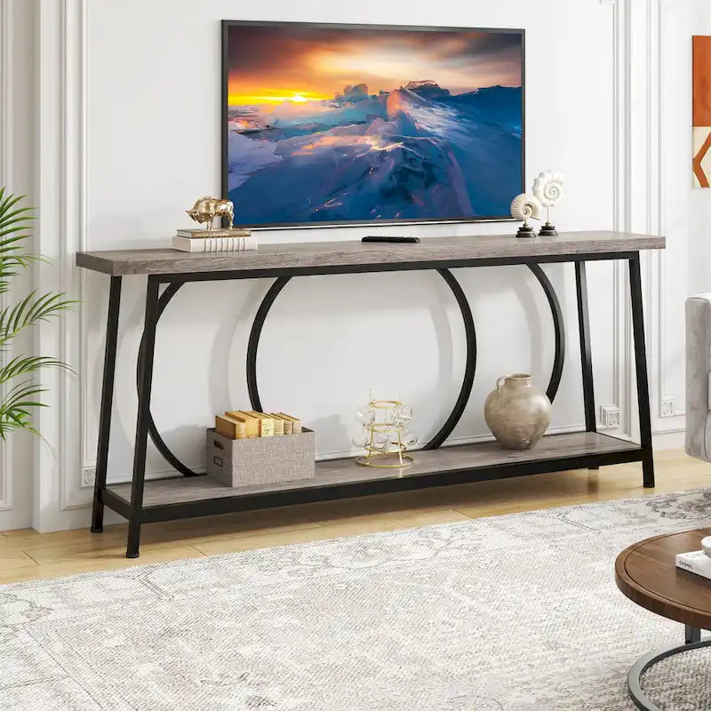 Console étroite extra longue de 180 cm avec cadre en métal pour entrée et salon