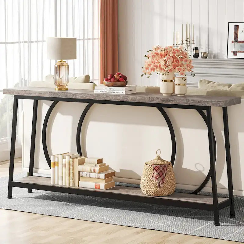 Console étroite extra longue de 180 cm avec cadre en métal pour entrée et salon