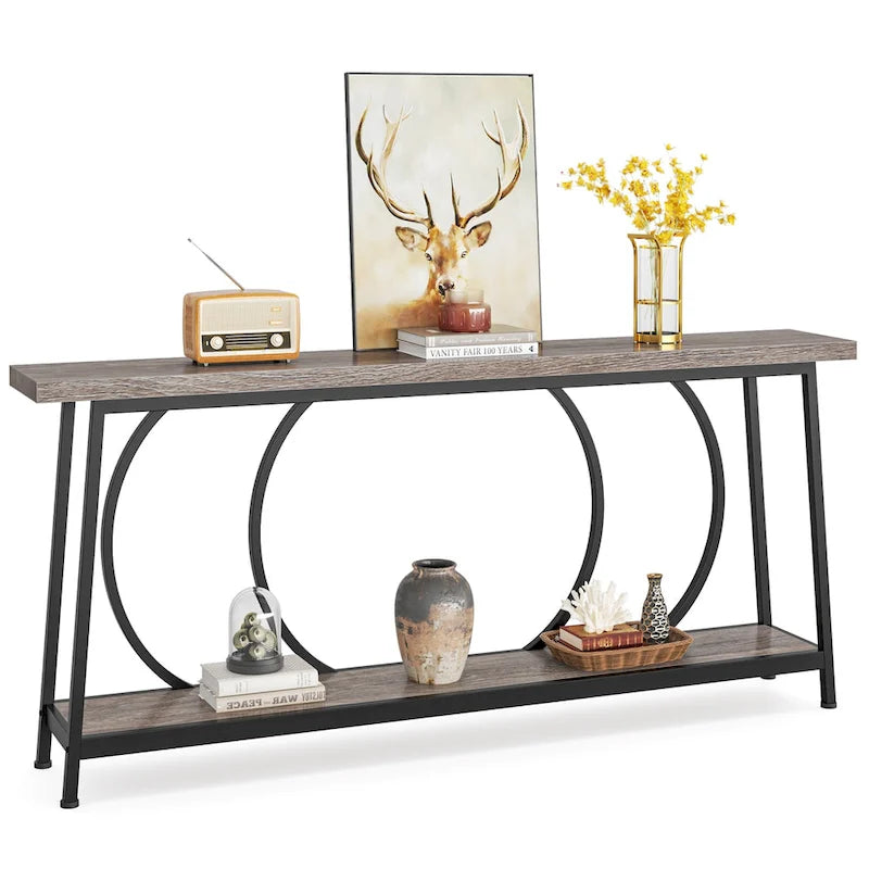 Console étroite extra longue de 180 cm avec cadre en métal pour entrée et salon