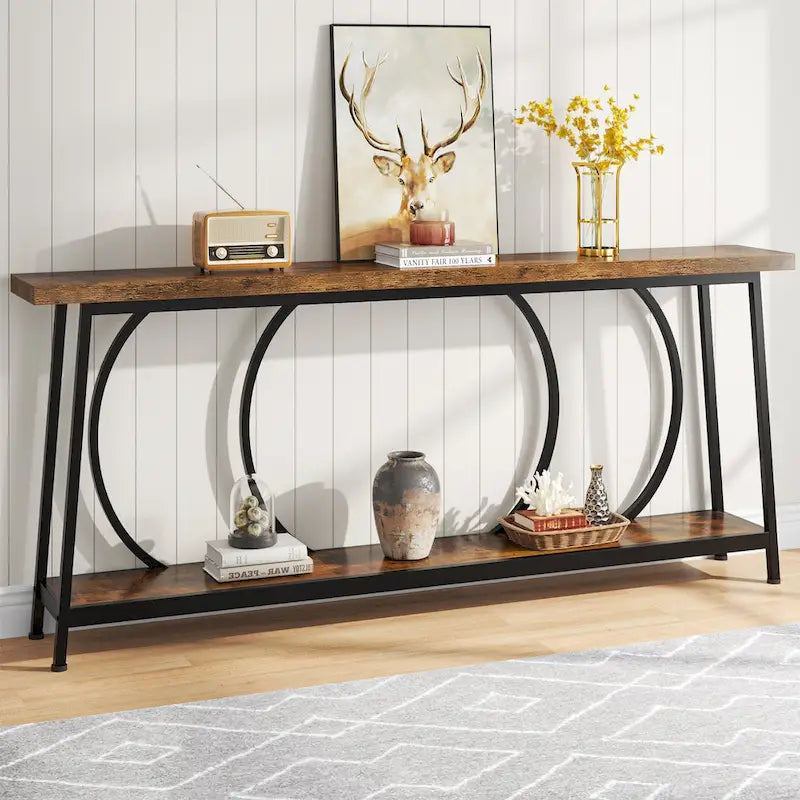 Console étroite extra longue de 180 cm avec cadre en métal pour entrée et salon