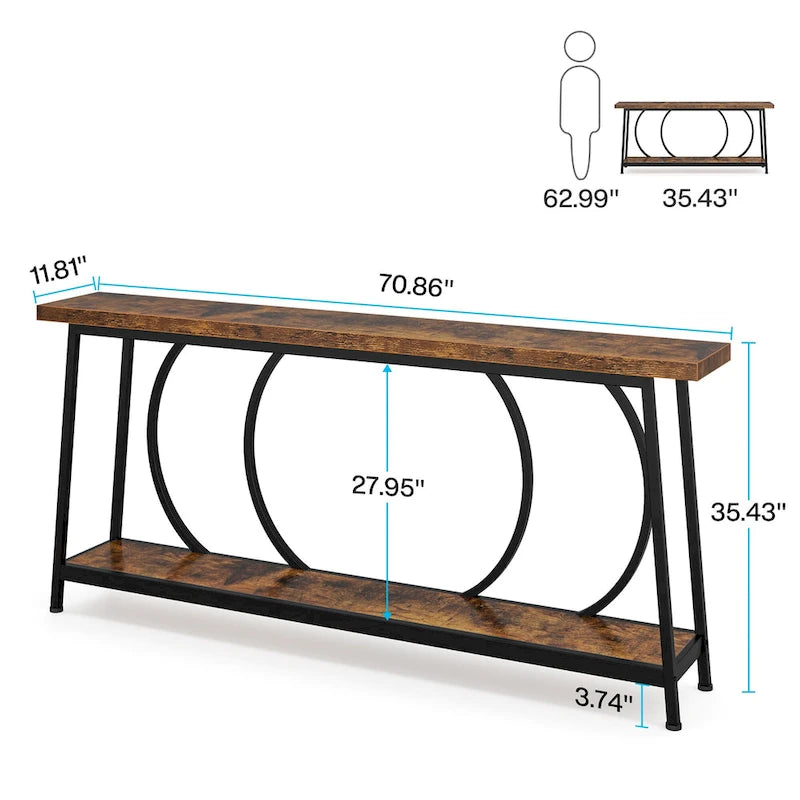 Console étroite extra longue de 180 cm avec cadre en métal pour entrée et salon