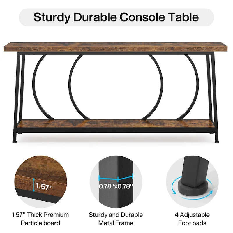 Console étroite extra longue de 180 cm avec cadre en métal pour entrée et salon