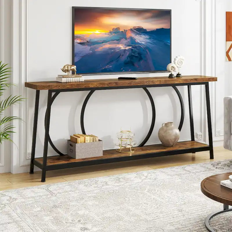 Console étroite extra longue de 180 cm avec cadre en métal pour entrée et salon