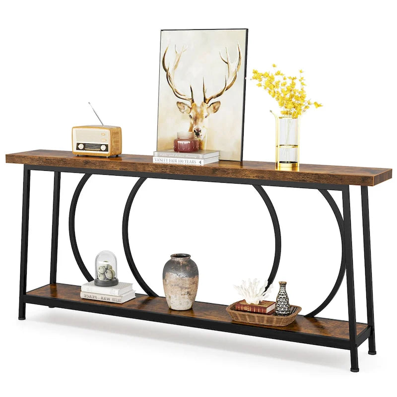Console étroite extra longue de 180 cm avec cadre en métal pour entrée et salon