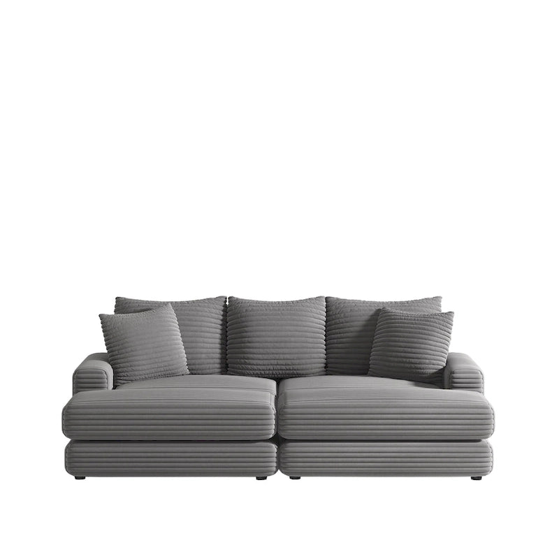 Canapé 3 places en velours côtelé de 86,6 pouces avec 3 coussins de dossier, 2 coussins décoratifs et deux poufs, canapé confortable - Canapé à assise profonde pour salon