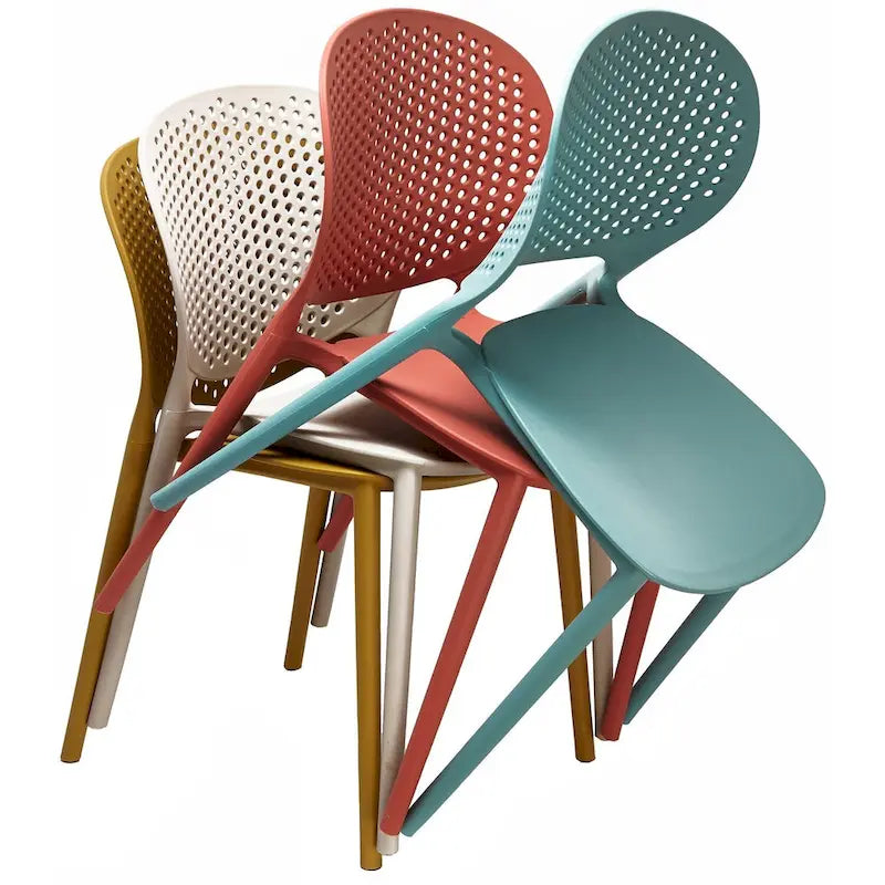 Chaise de salle à manger moderne en plastique pour jardin, patio, intérieur ou extérieur, empilable, protégée contre les UV, sans accoudoirs, avec dossier à pois Surf