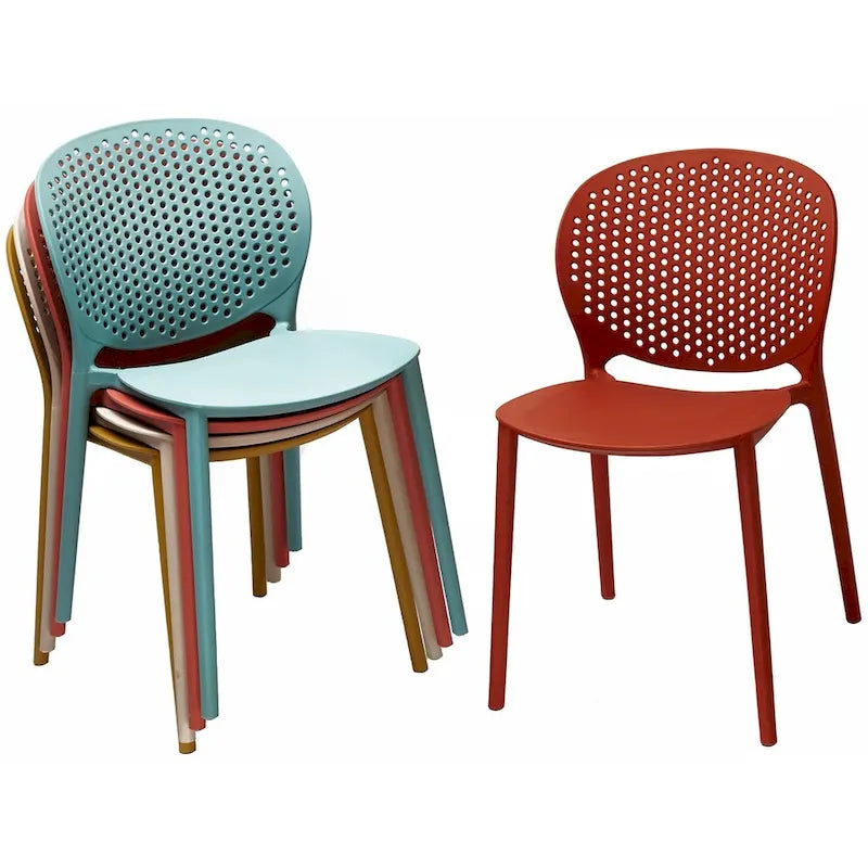 Chaise de salle à manger moderne en plastique pour jardin, patio, intérieur ou extérieur, empilable, protégée contre les UV, sans accoudoirs, avec dossier à pois Surf