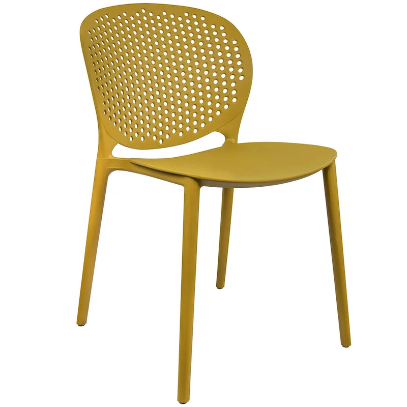 Chaise de salle à manger moderne en plastique pour jardin, patio, intérieur ou extérieur, empilable, protégée contre les UV, sans accoudoirs, avec dossier à pois Surf