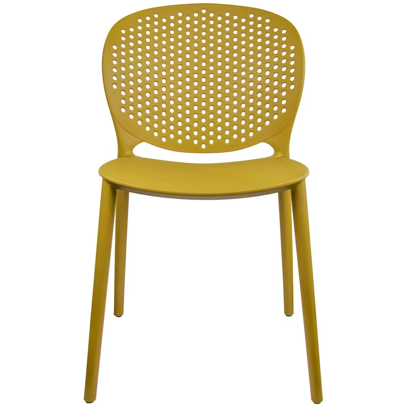 Chaise de salle à manger moderne en plastique pour jardin, patio, intérieur ou extérieur, empilable, protégée contre les UV, sans accoudoirs, avec dossier à pois Surf