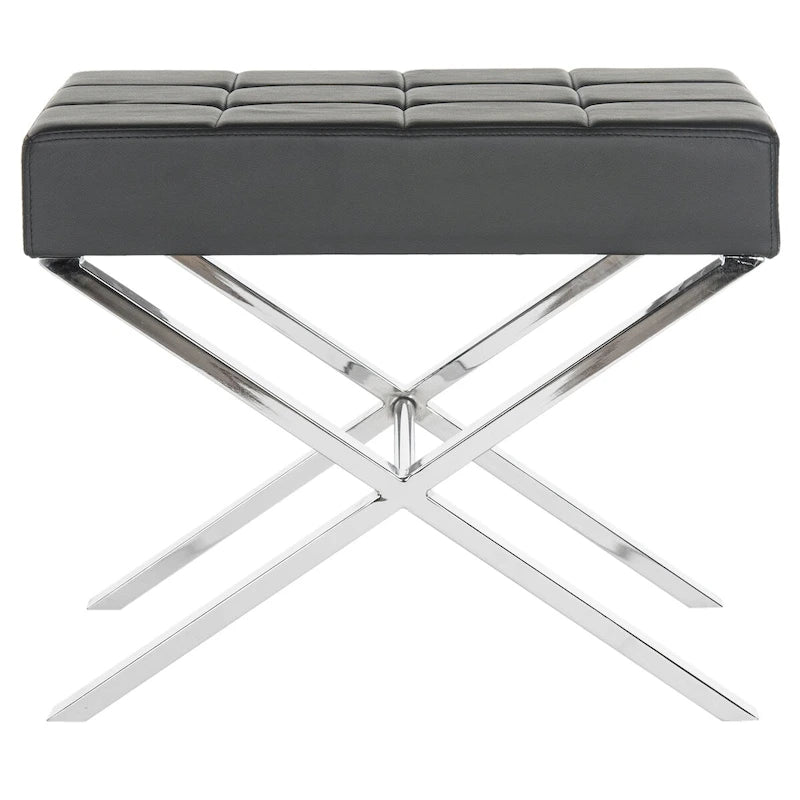 Pouf moderne capitonné en cuir avec base chromée en X