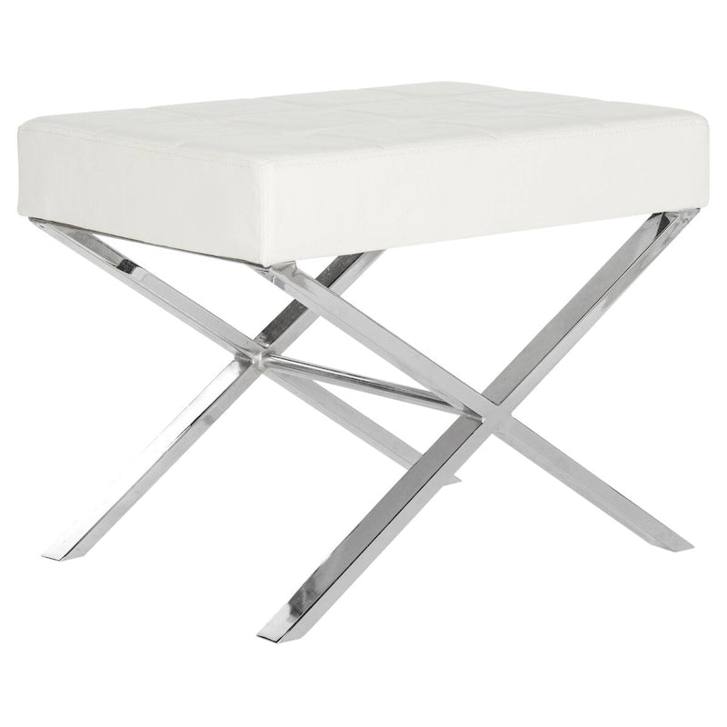 Pouf moderne capitonné en cuir avec base chromée en X