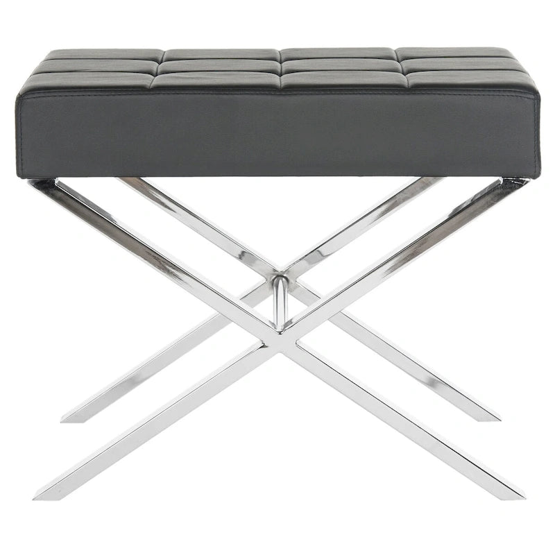 Pouf moderne capitonné en cuir avec base chromée en X