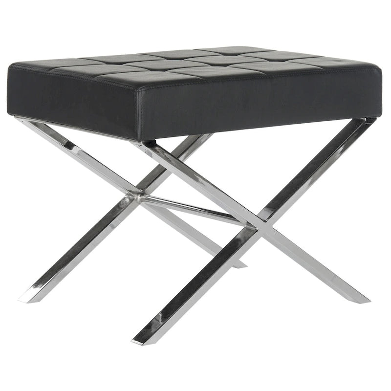 Pouf moderne capitonné en cuir avec base chromée en X