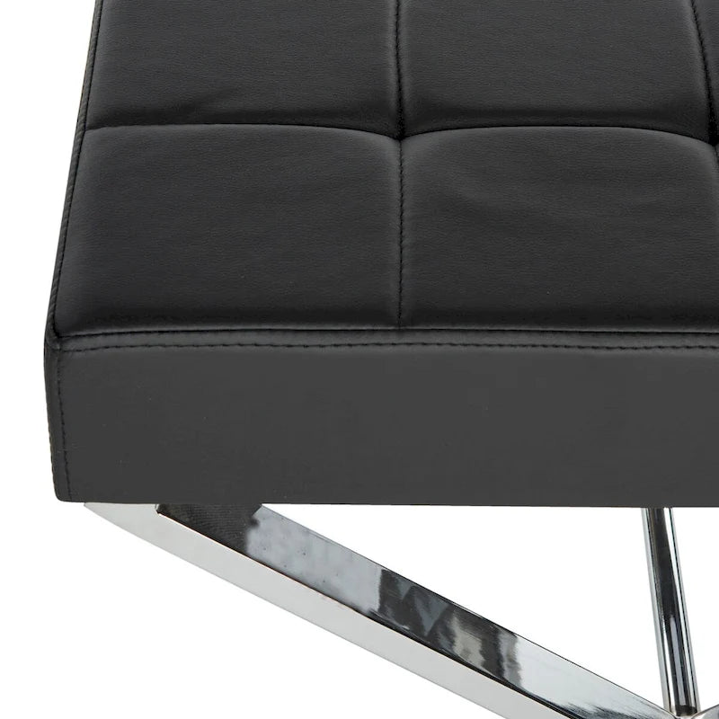 Pouf moderne capitonné en cuir avec base chromée en X