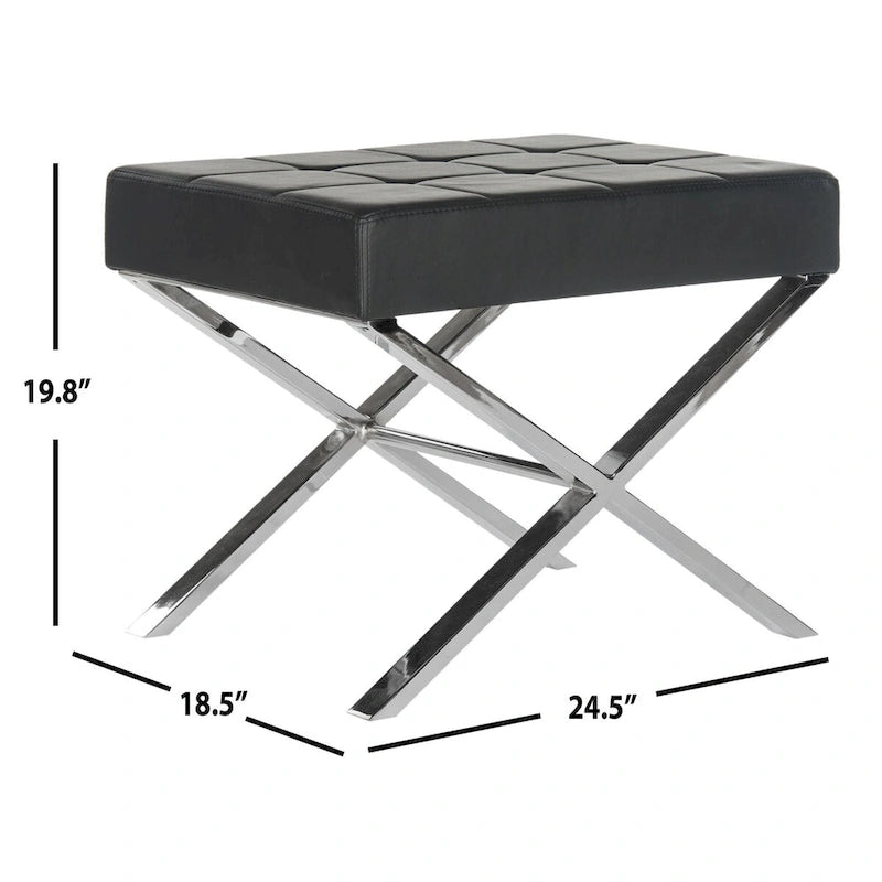 Pouf moderne capitonné en cuir avec base chromée en X