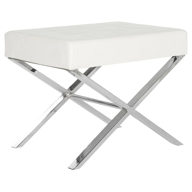 Pouf moderne capitonné en cuir avec base chromée en X