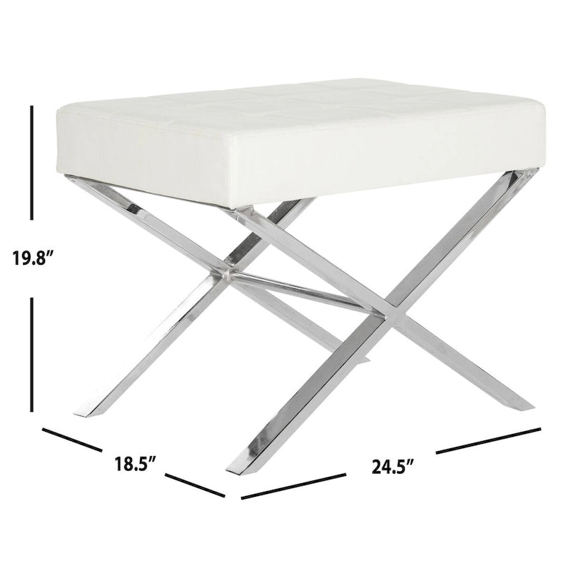 Pouf moderne capitonné en cuir avec base chromée en X
