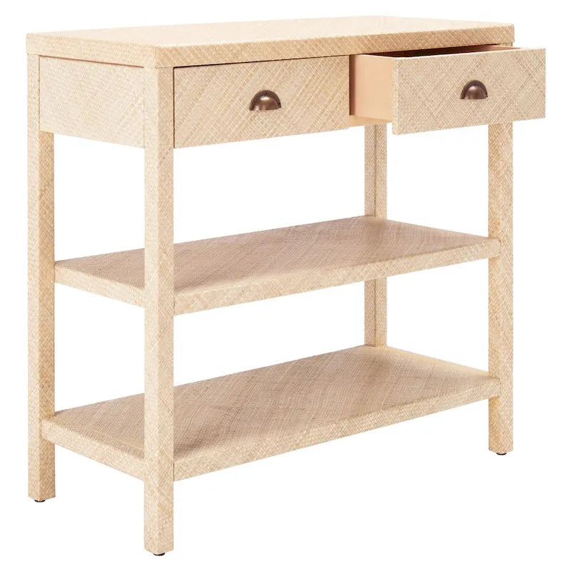 Console en raphia naturel clair/or - 31 l x 14 P x 30 H - 31Lx14Px30H