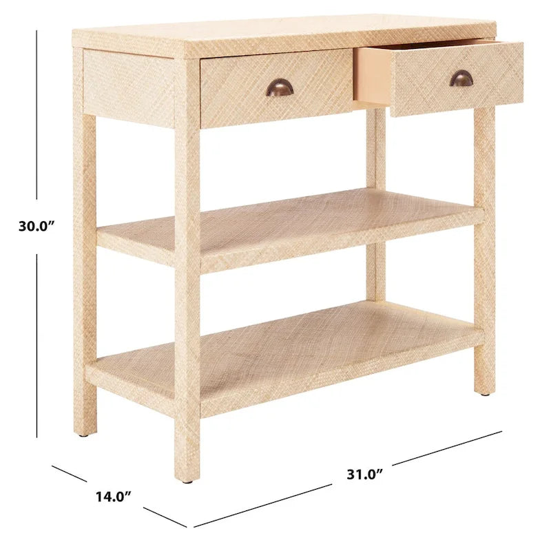 Console en raphia naturel clair/or - 31 l x 14 P x 30 H - 31Lx14Px30H