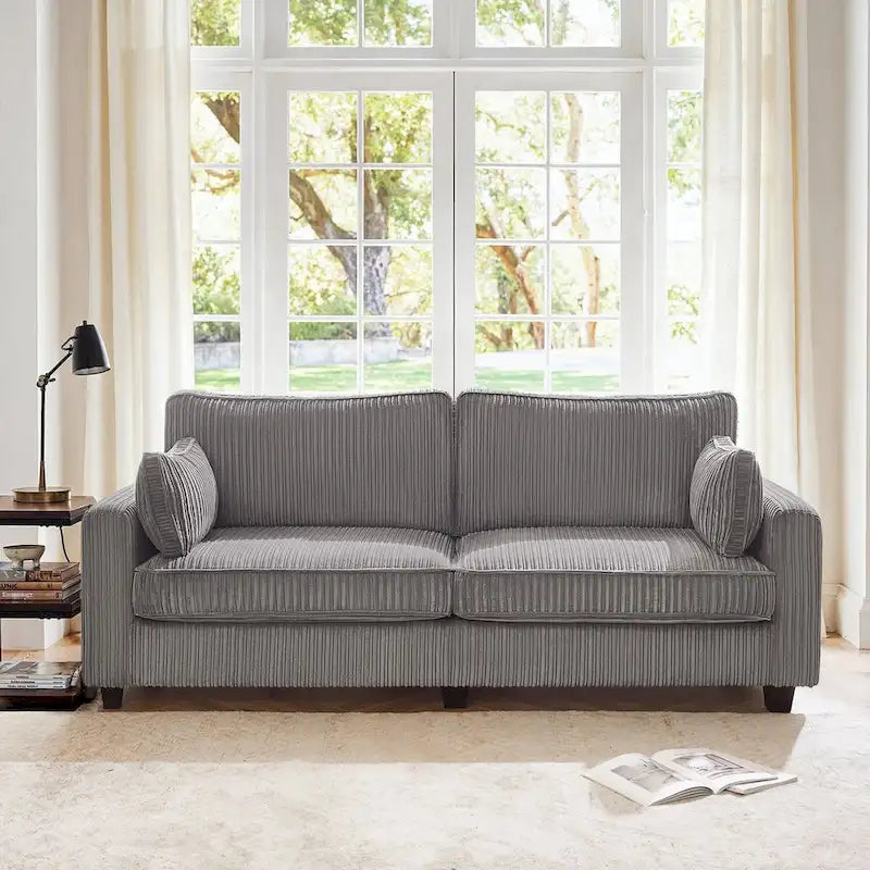 Canapé 3 places moderne en velours côtelé, canapé rectangulaire rembourré en polyester pour salon - 81W X 33D X 26H