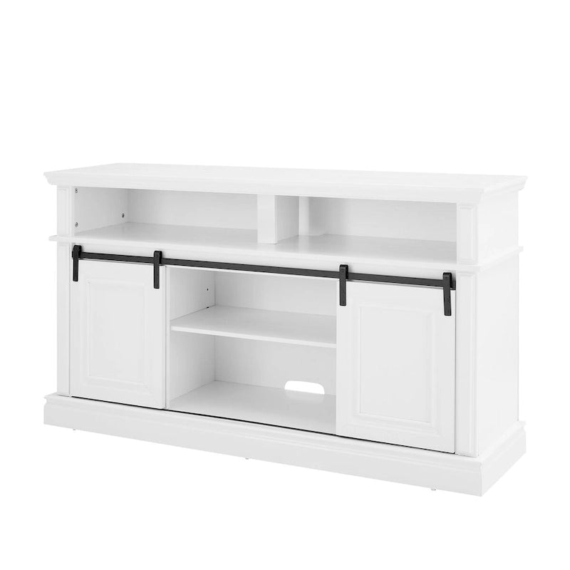 Meuble console média avec meuble de rangement, Table TV de divertissement de style Mid-Century, Meuble TV polyvalent à portes coulissantes