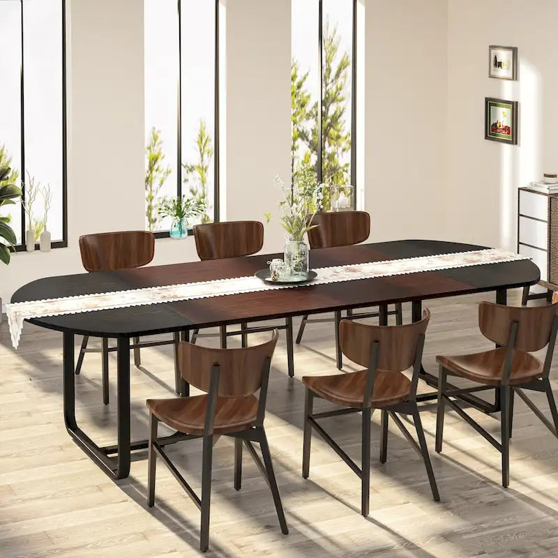 Table à manger ovale moderne de 70,86 pouces avec plateau à lattes, tables de cuisine incurvées pour 6 à 8 personnes