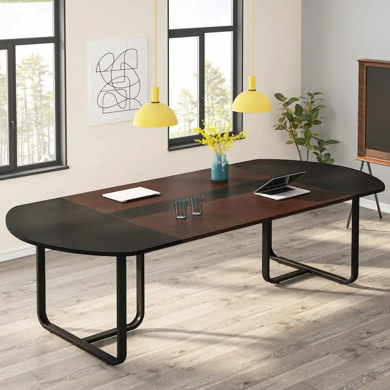 Table à manger ovale moderne de 70,86 pouces avec plateau à lattes, tables de cuisine incurvées pour 6 à 8 personnes
