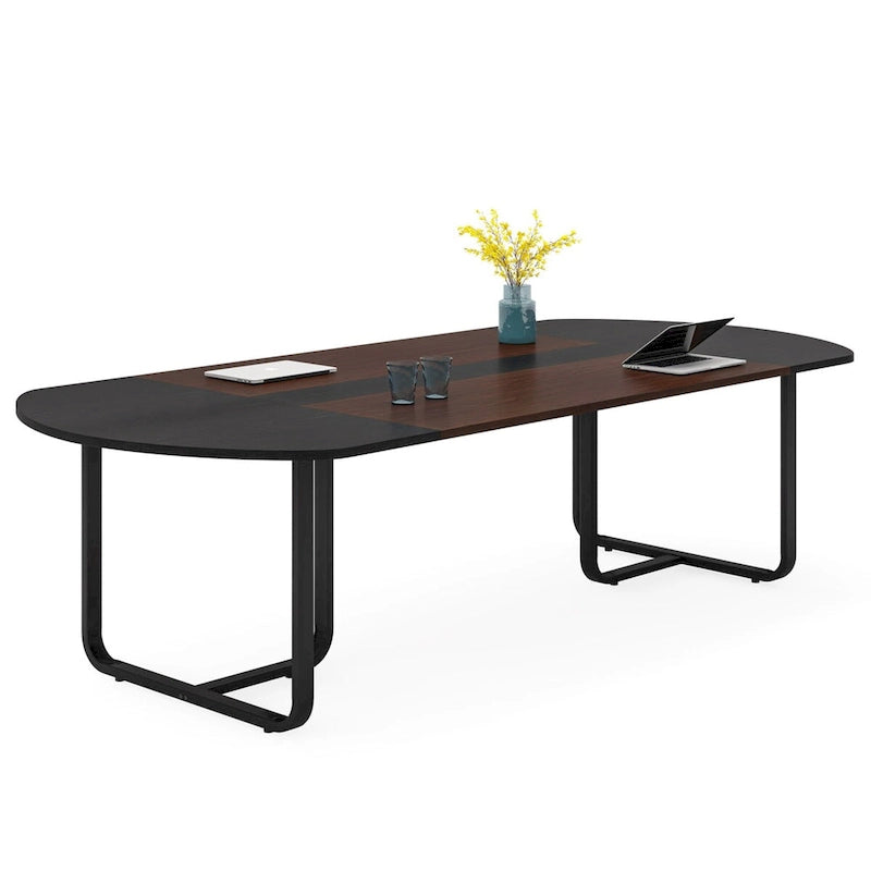 Table à manger ovale moderne de 70,86 pouces avec plateau à lattes, tables de cuisine incurvées pour 6 à 8 personnes