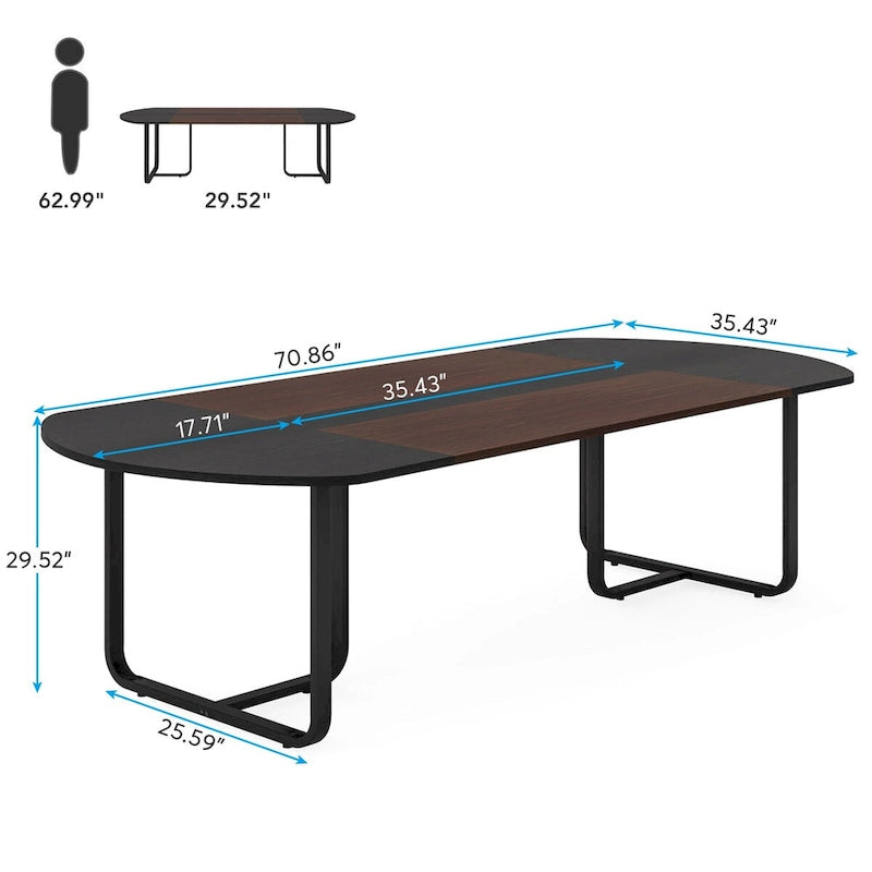 Table à manger ovale moderne de 70,86 pouces avec plateau à lattes, tables de cuisine incurvées pour 6 à 8 personnes